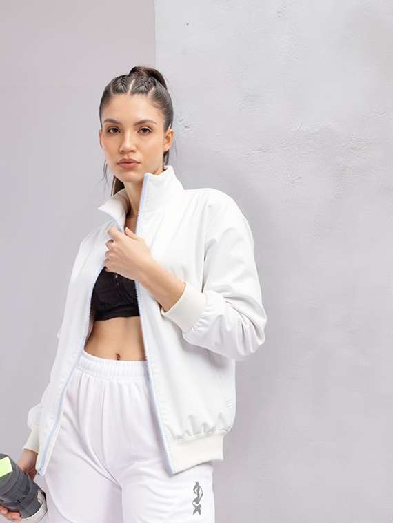 women white solid long sleeve bomber jacket - 22084560 - Standard Image - 1