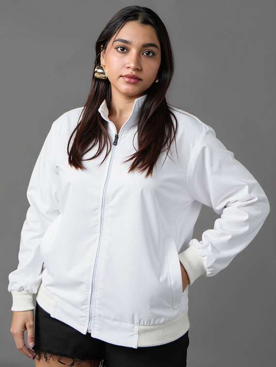 women white solid long sleeve bomber jacket - 22084561 - Standard Image - 1