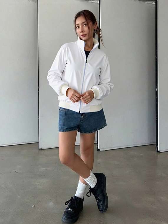 women solid stand collar long sleeve jacket