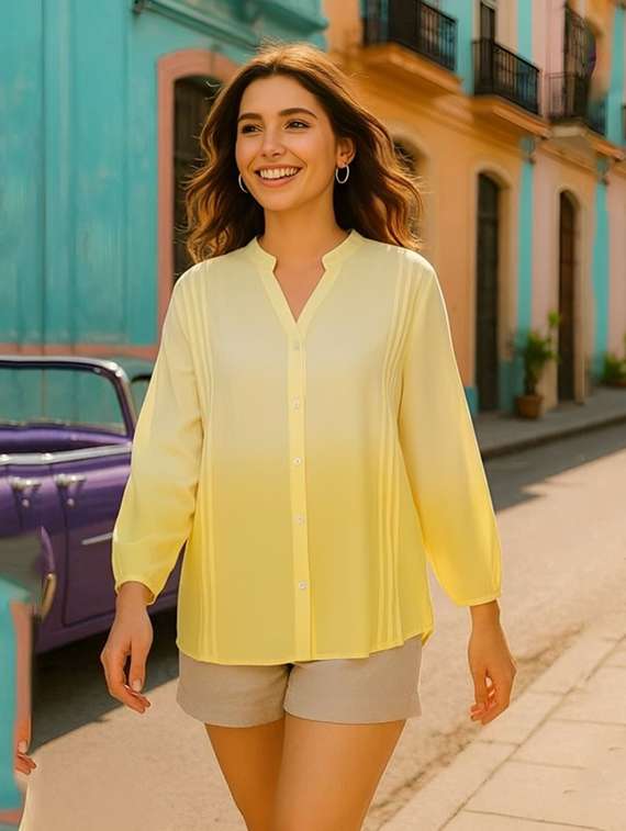 women ombre print mandarin collar regular fit shirt - 22084569 - Standard Image - 1
