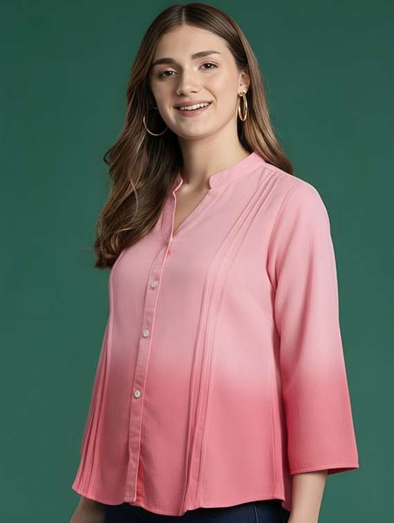 women ombre print mandarin collar regular fit shirt - 22084570 -  Standard Image - 1