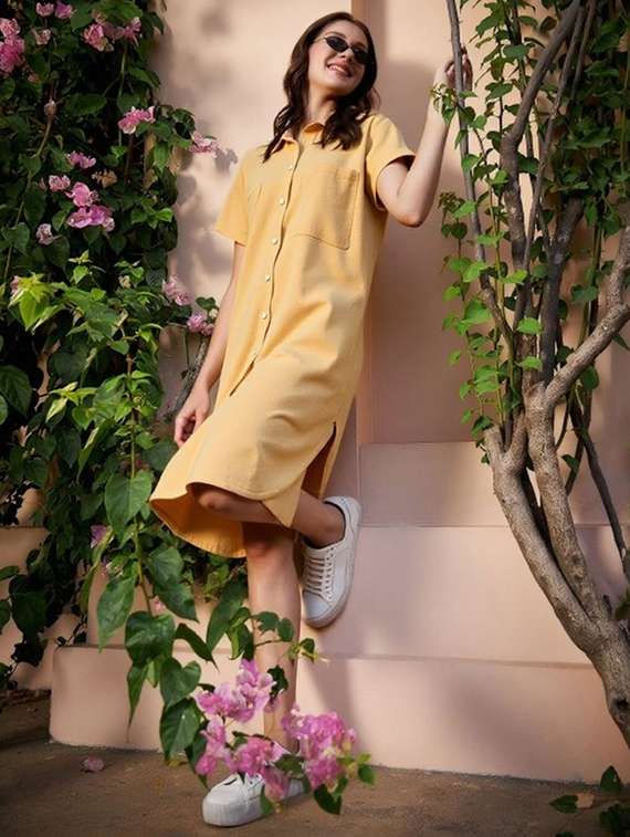 women solid short sleeve collared shirt dress - 22084575 -  Standard Image - 1