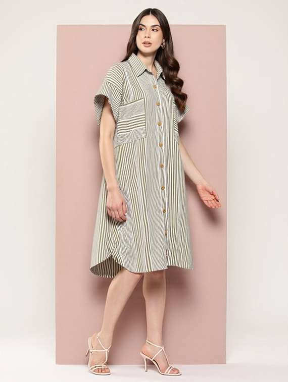 women striped short sleeve collared shirt dress - 22084584 -  Standard Image - 1