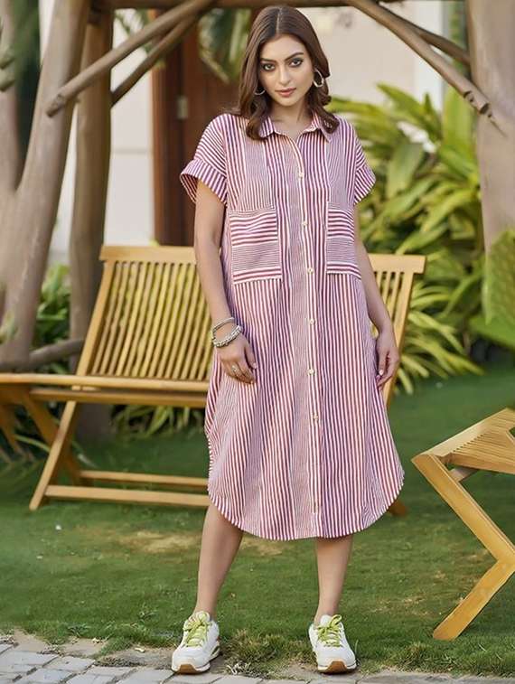 women striped short sleeve collared shirt dress - 22084593 -  Standard Image - 1