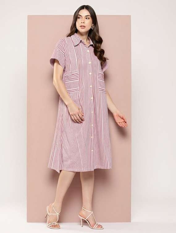 women striped short sleeve collared shirt dress - 22084597 -  Standard Image - 1