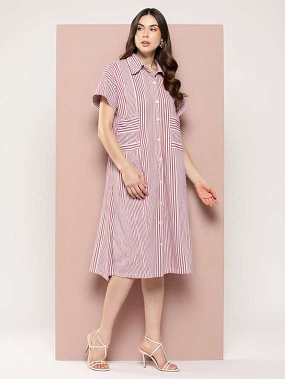 women striped short sleeve collared shirt dress - 22084597 -  Standard Image - 1