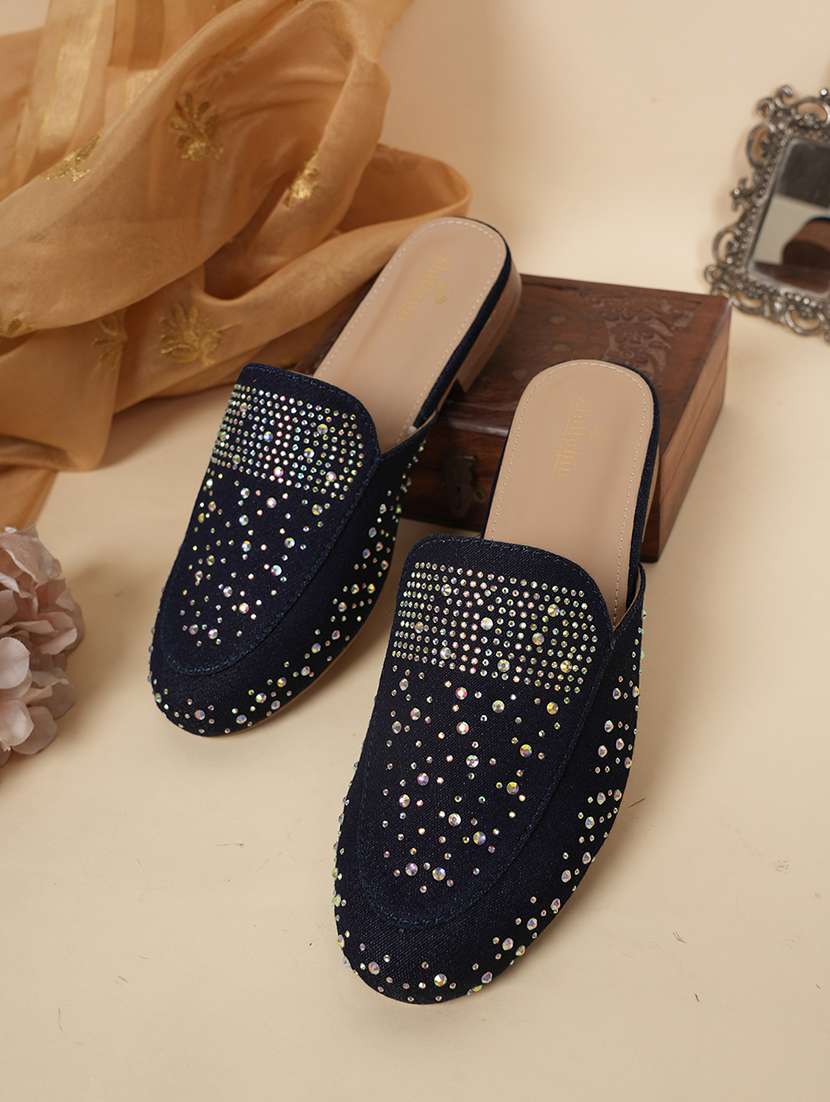 women black embellished slip on mule