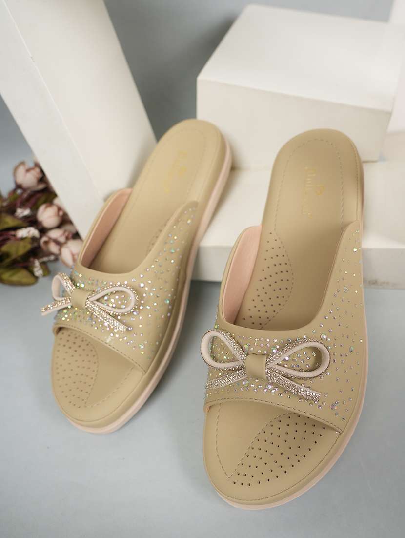 women embellished slip on flat sandal