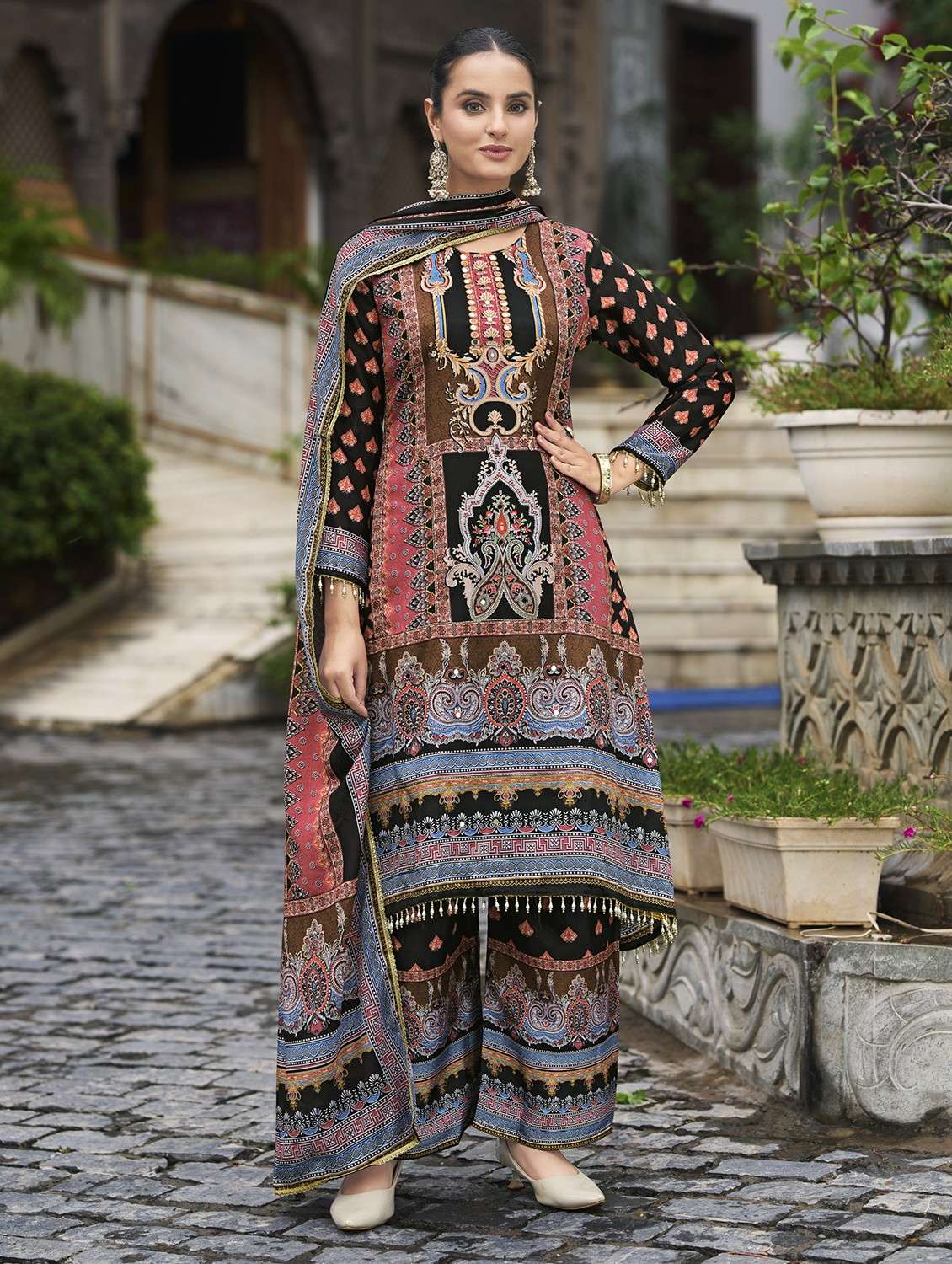 multi colored chiffon suit  set - 22084653 -  Standard Image - 1