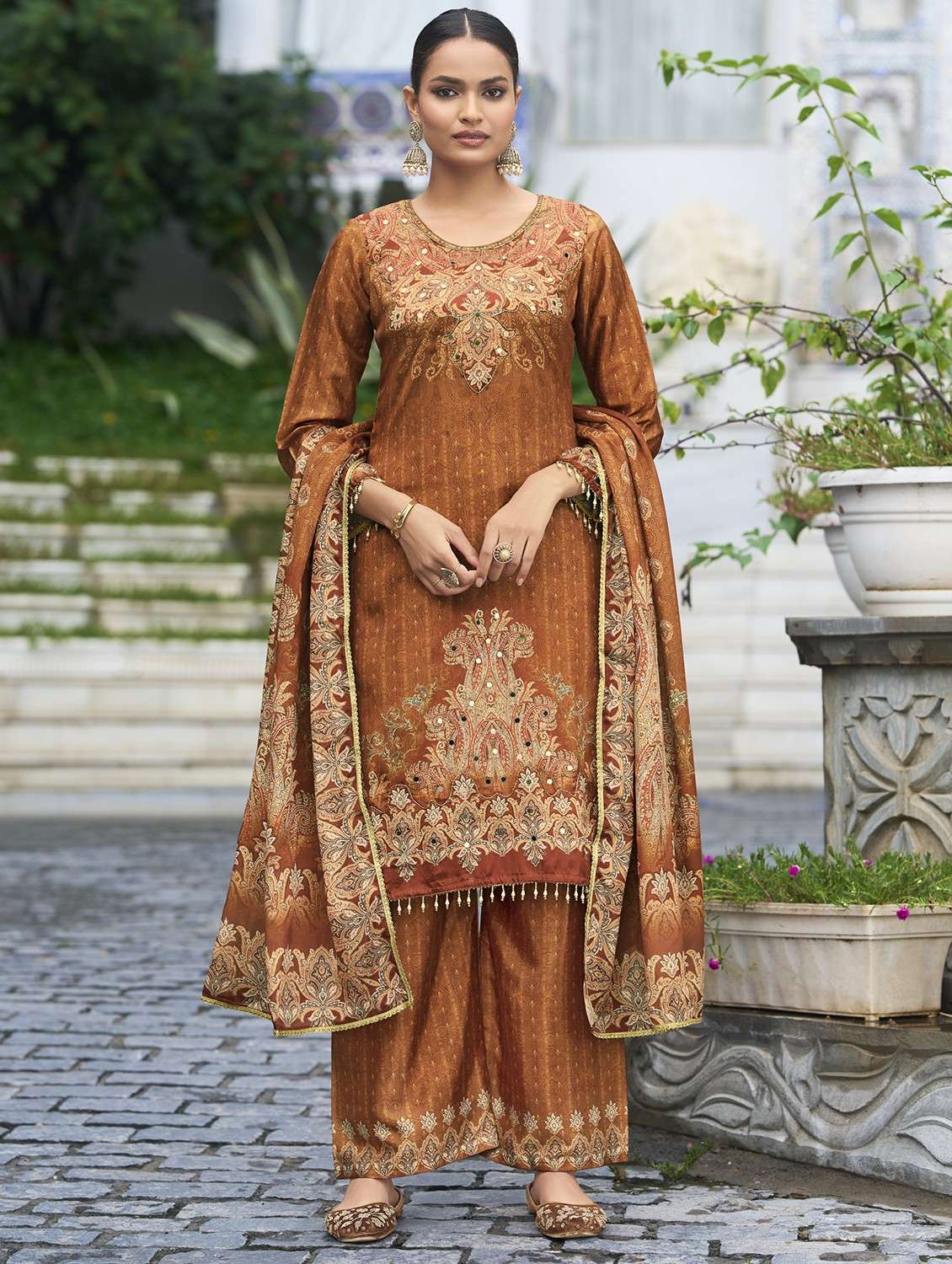 brown chiffon suit  set - 22084655 -  Standard Image - 1