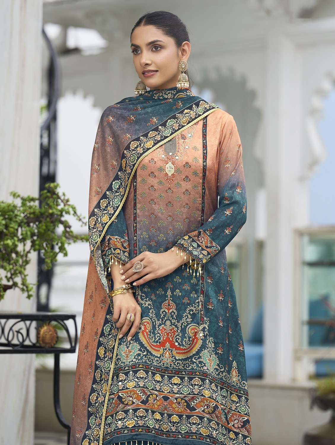 women printed long sleeve kurta palazzo with dupatta set - 22084658 -  Standard Image - 4