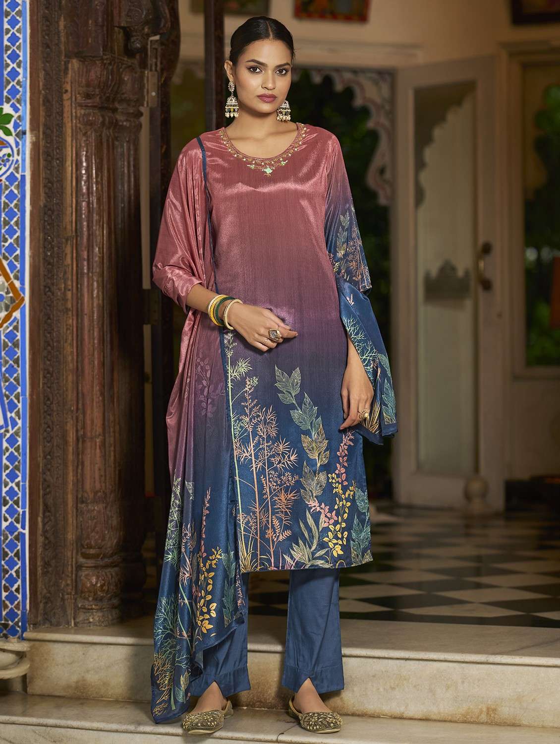 women floral printed three quarter sleeve kurta pant with dupatta set - 22084669 -  Standard Image - 1