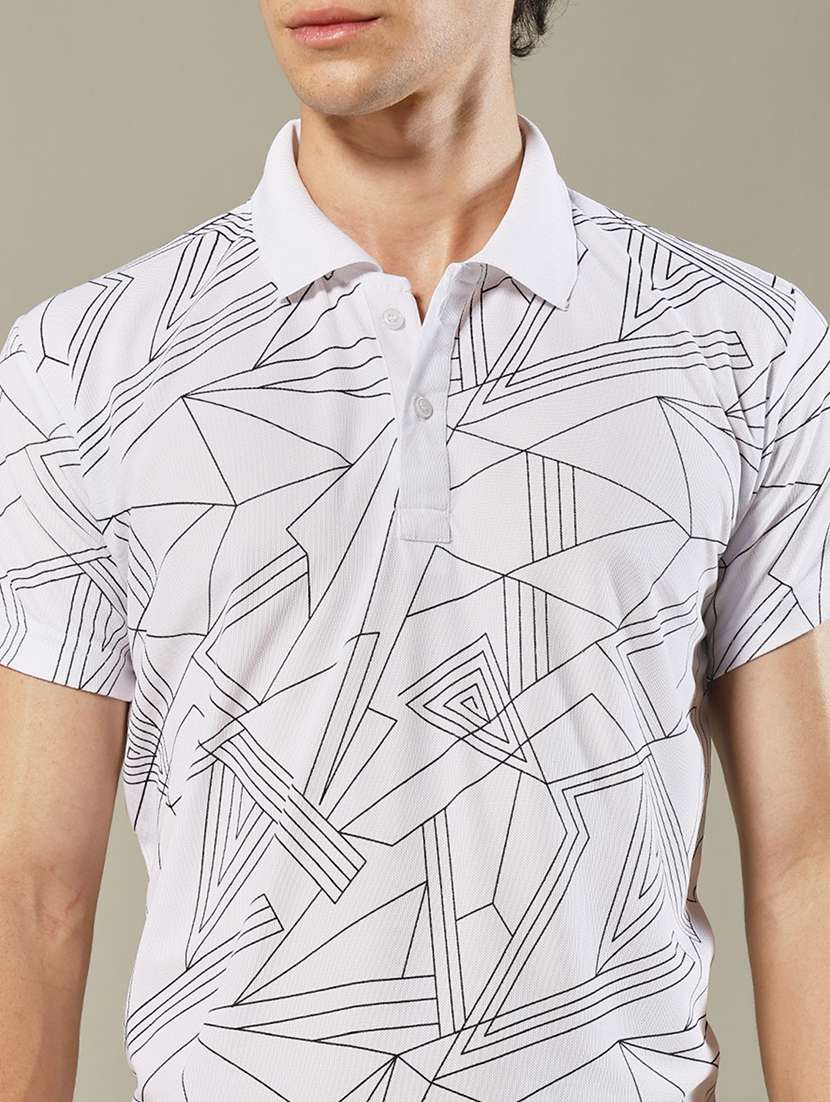 men geometric printed short sleeve regular fit polo t-shirt - 22084721 -  Standard Image - 4