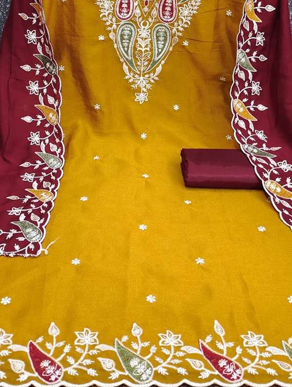 women solid with work unstitched suit set - 22084771 -  Standard Image - 4