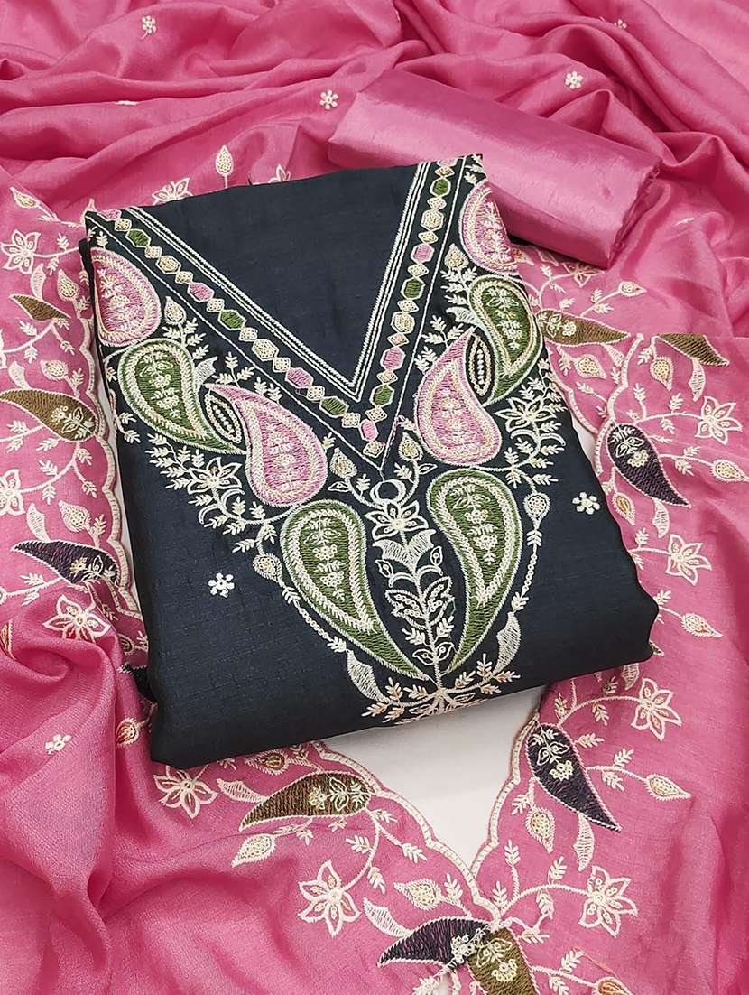 women solid with work unstitched suit set