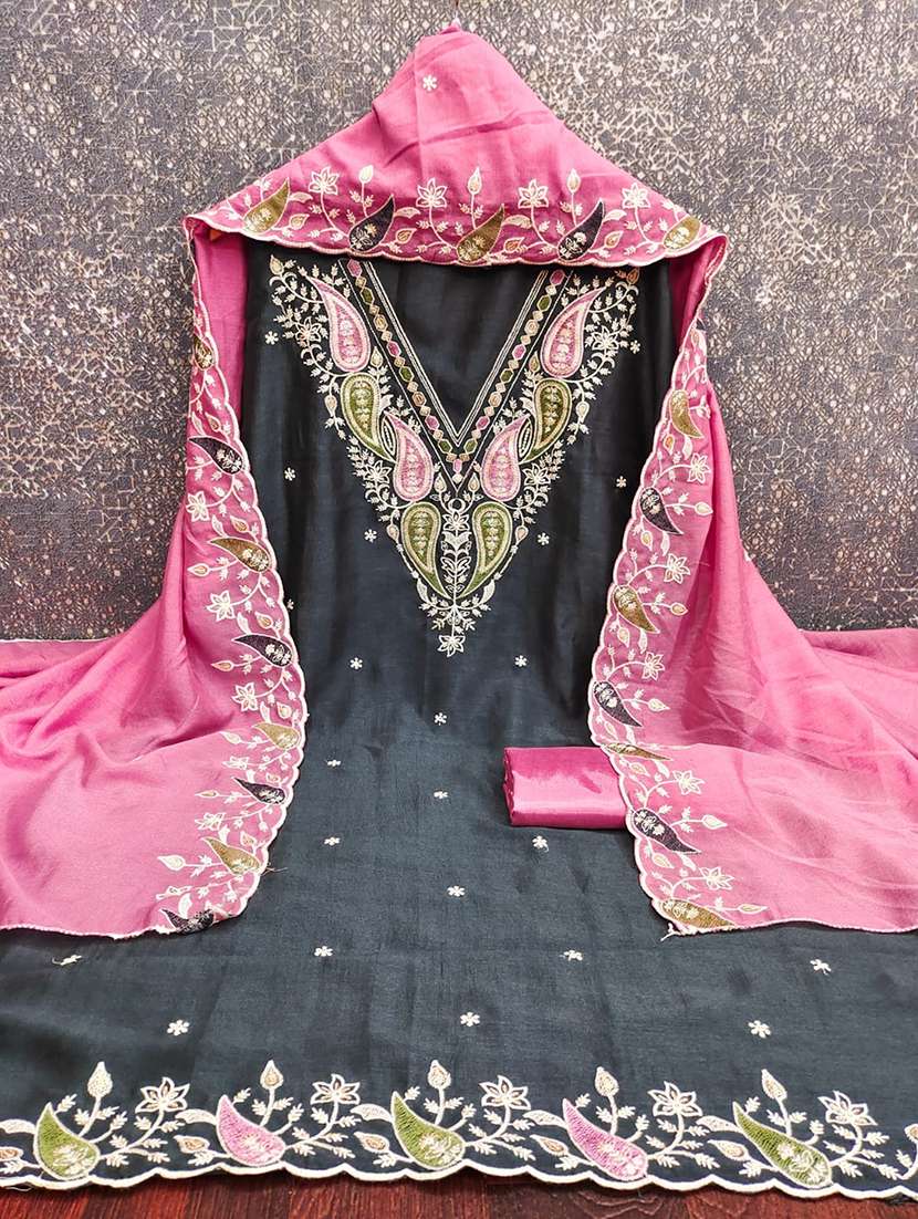 women solid with work unstitched suit set - 22084773 - Standard Image - 1