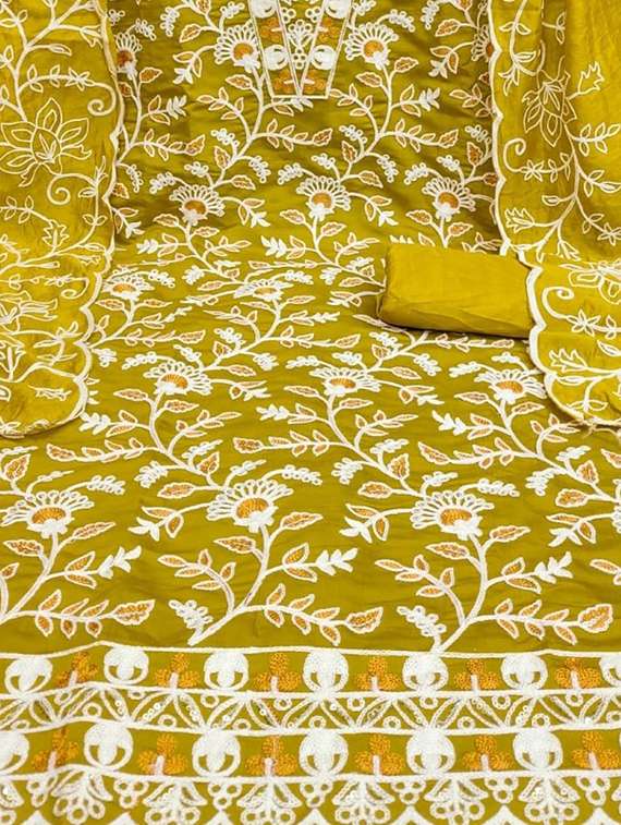 women solid with work unstitched suit set - 22084780 -  Standard Image - 4