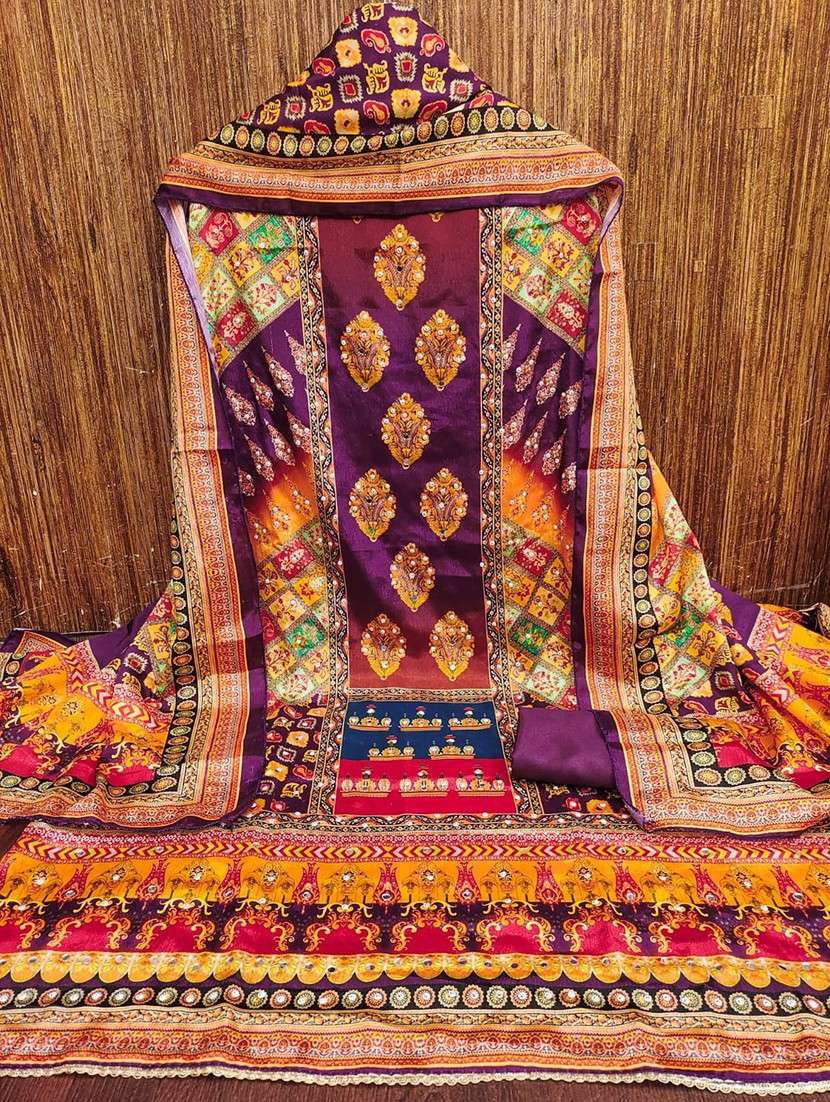 women printed embroidered unstitched suit set - 22084791 -  Standard Image - 1