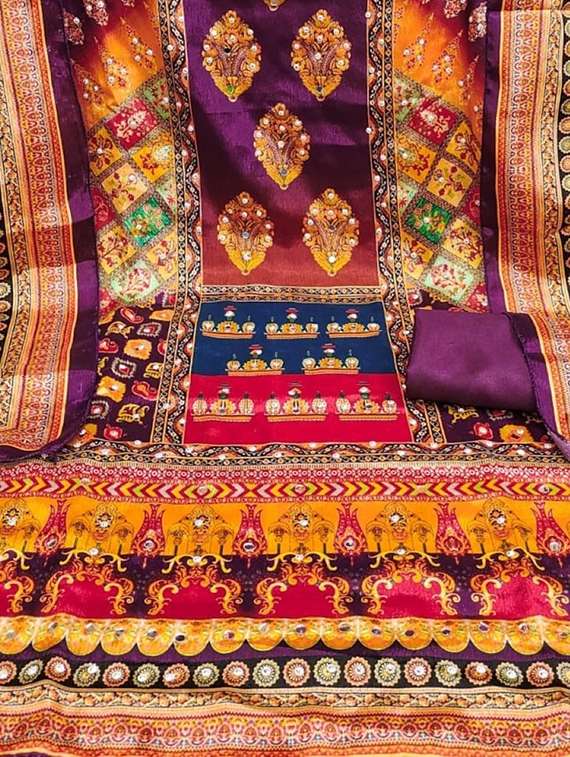 women printed embroidered unstitched suit set - 22084791 -  Standard Image - 4