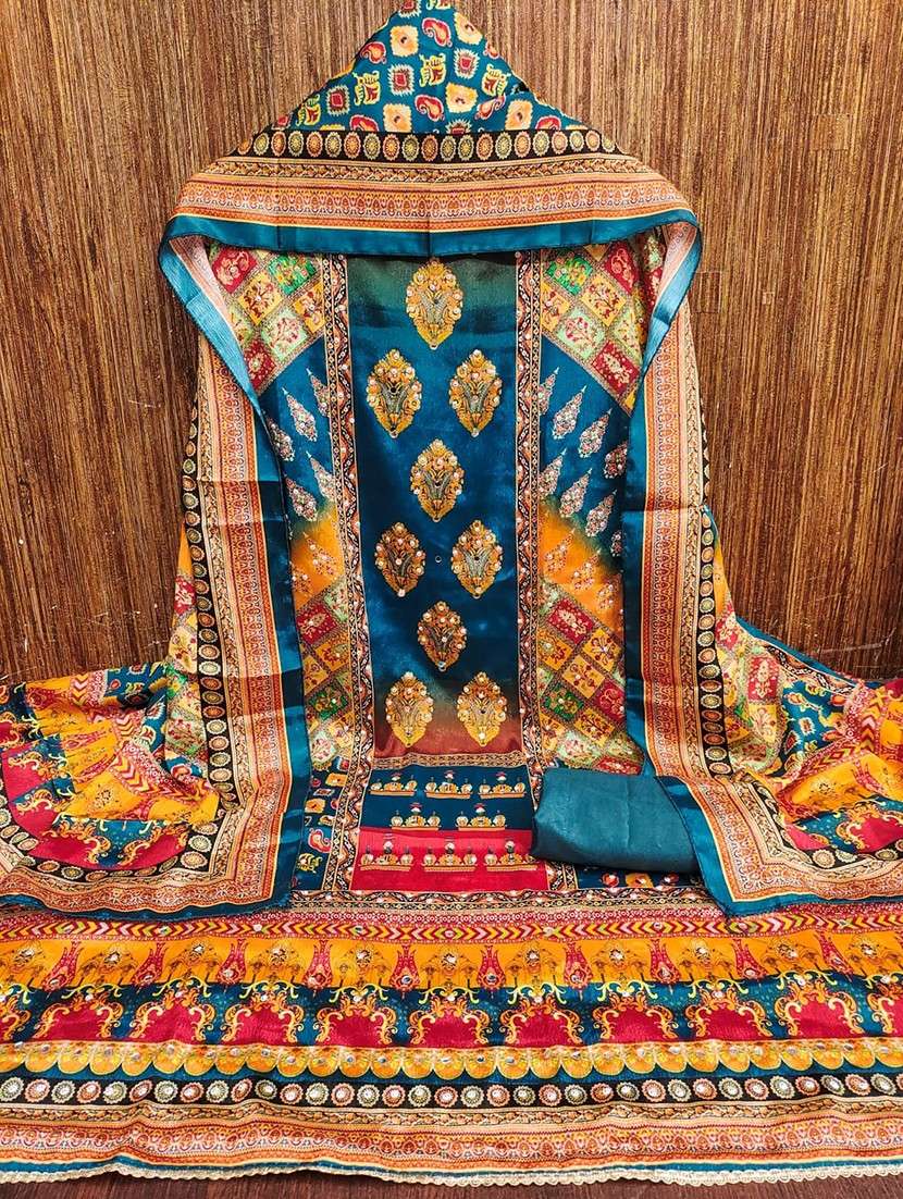 women printed embroidered unstitched suit set - 22084793 -  Standard Image - 1