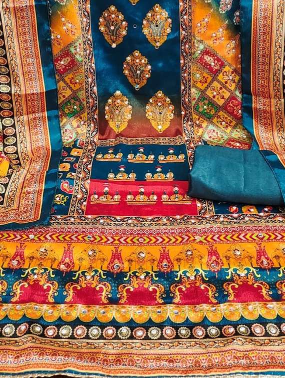 women printed embroidered unstitched suit set - 22084793 -  Standard Image - 4