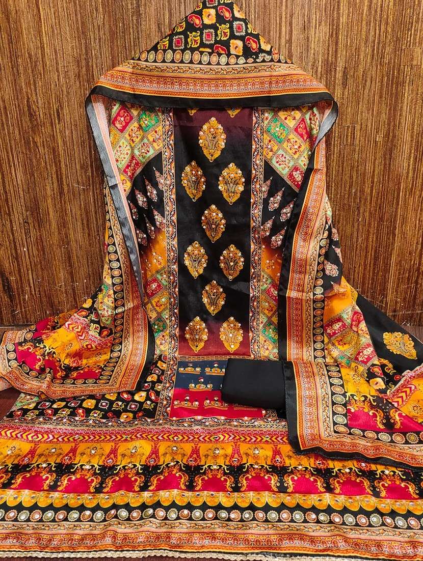 women printed embroidered unstitched suit set - 22084794 -  Standard Image - 1