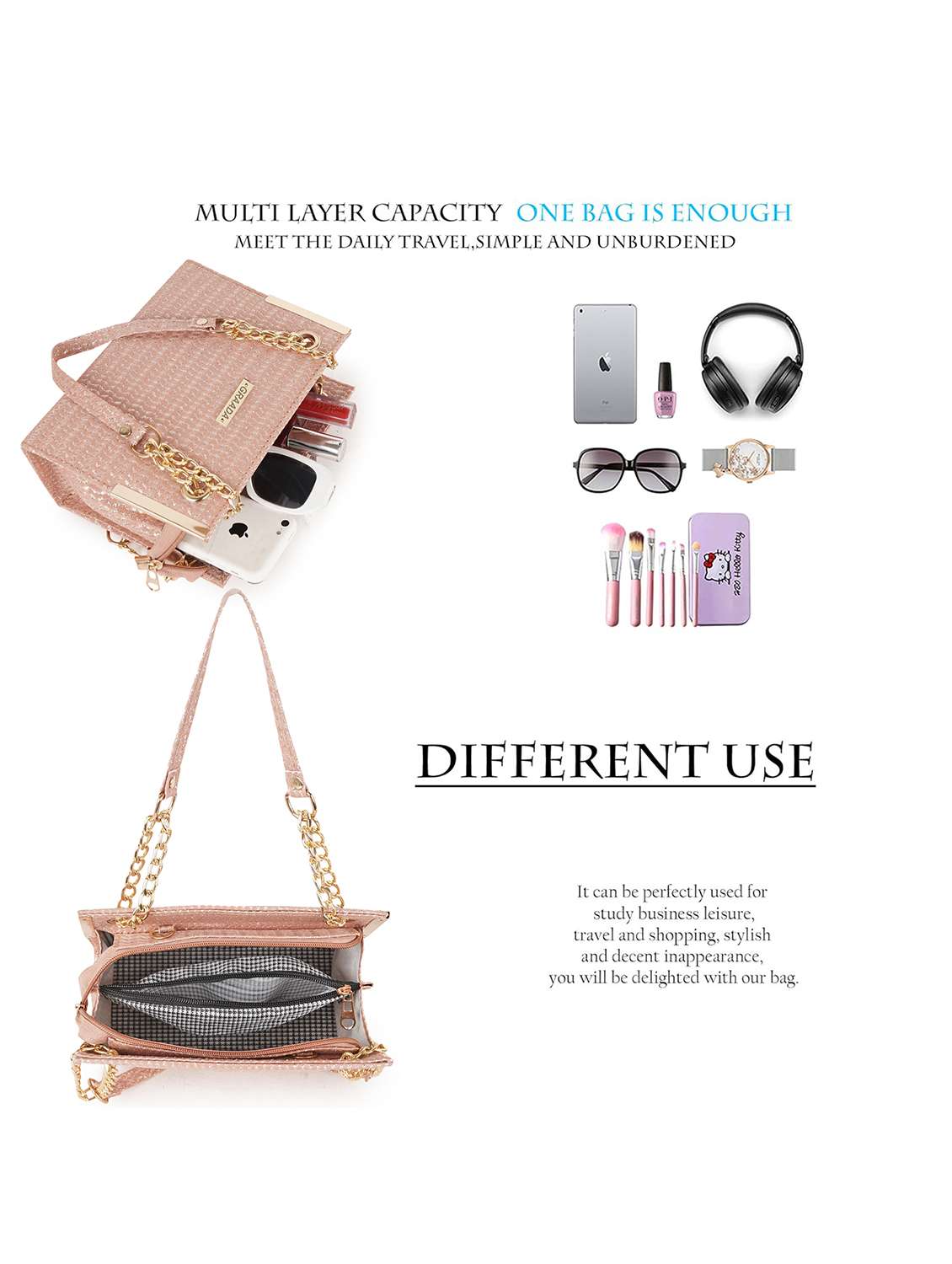 quilted pink polyester party handbag - 22084800 - Standard Image - 4