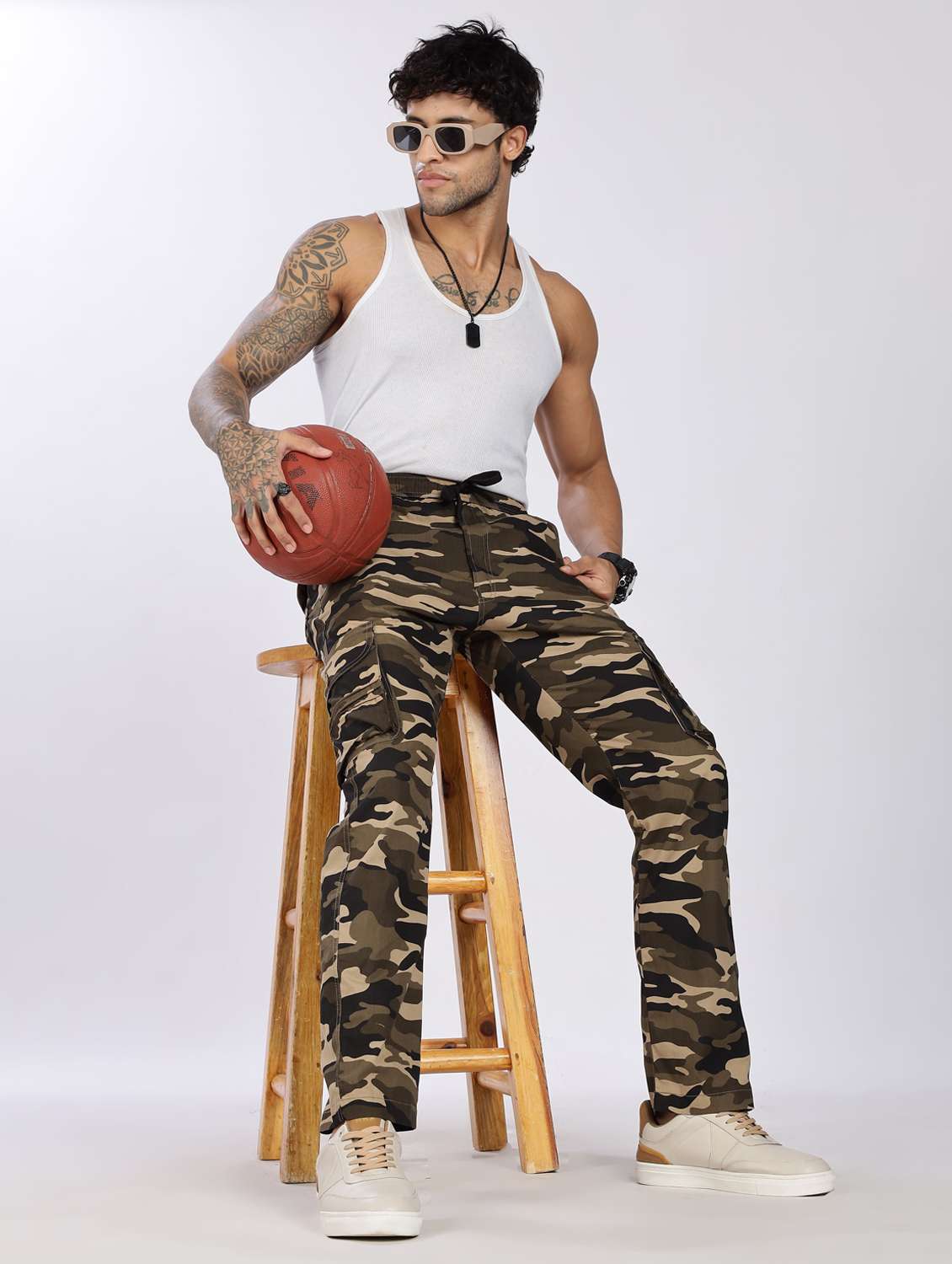 men camouflage mid rise chinos casual trouser - 22085072 -  Standard Image - 4