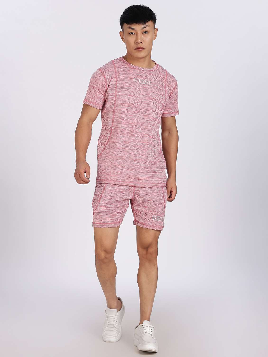 men melange t-shirt & shorts co-ord set - 22085149 -  Standard Image - 1