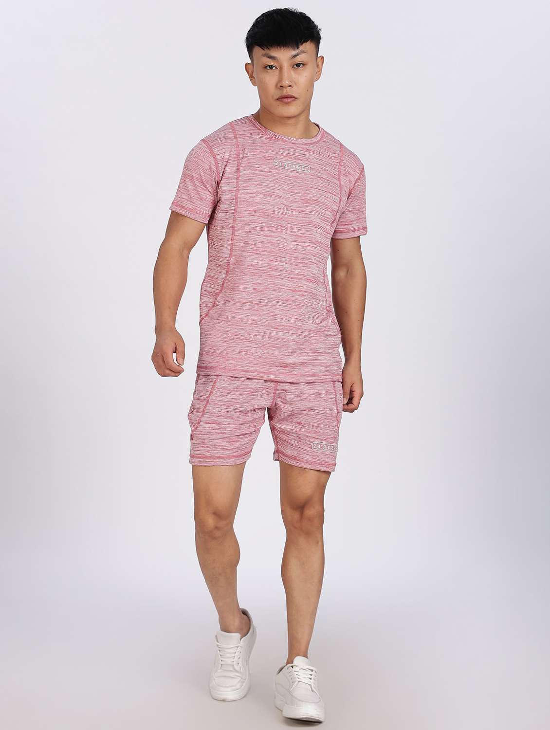 men melange t-shirt & shorts co-ord set - 22085150 -  Standard Image - 1