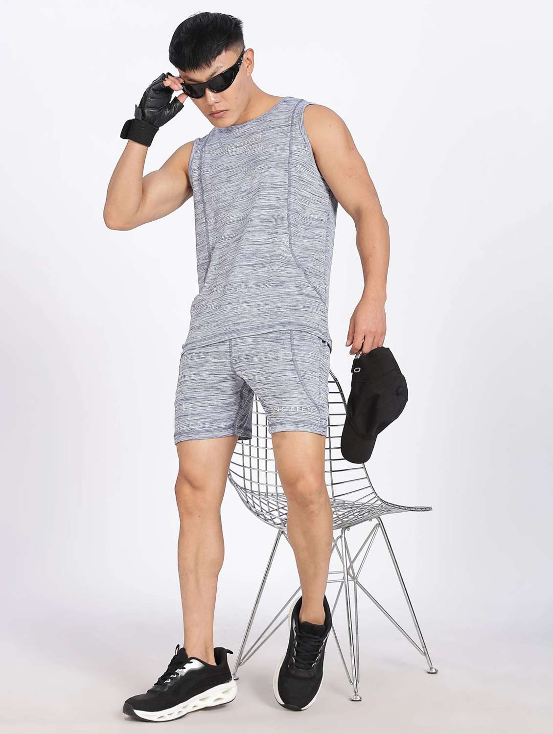 men melange t-shirt & shorts co-ord set - 22085154 -  Standard Image - 1