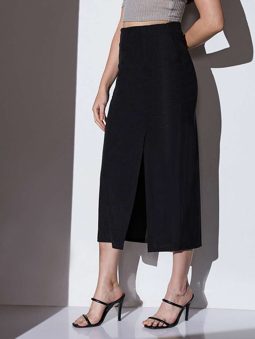 women solid high rise straight skirt - 22085165 -  Standard Image - 1