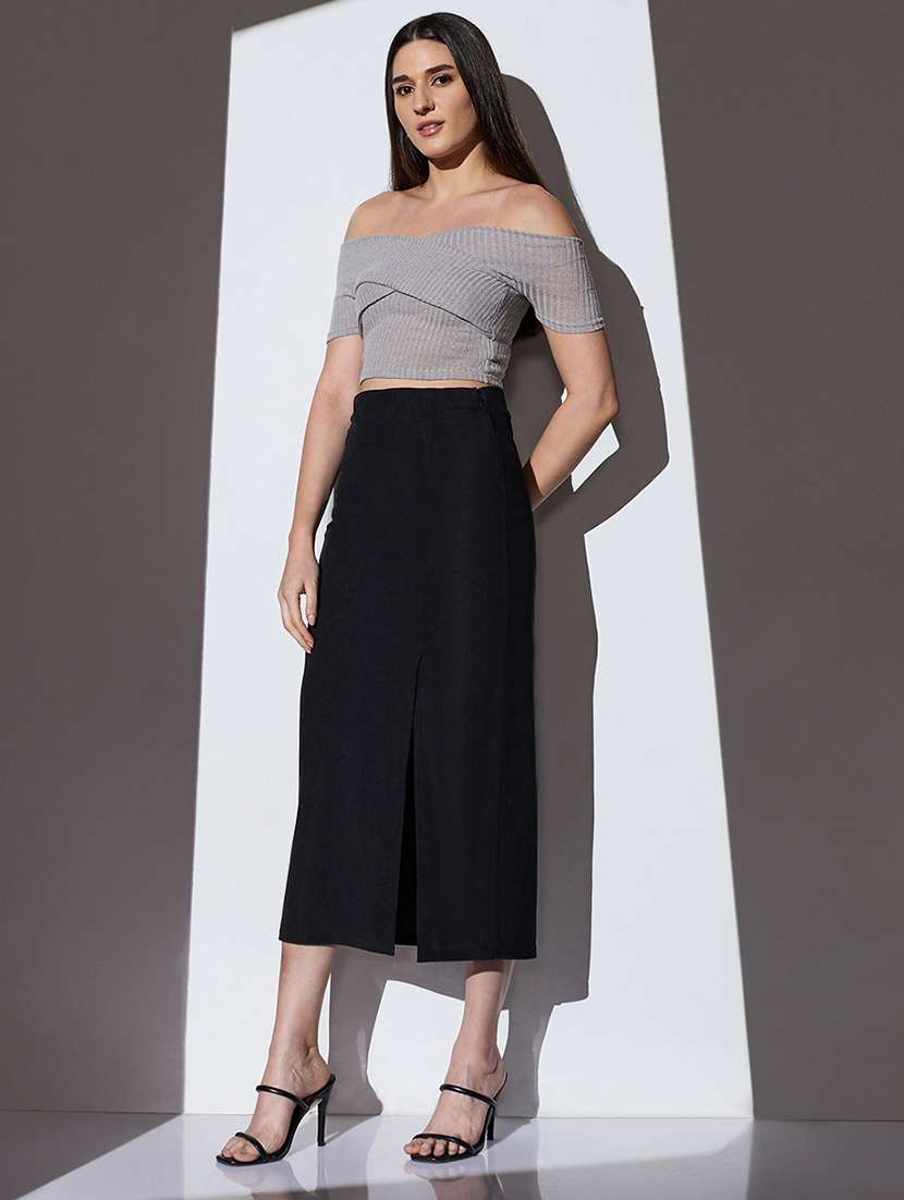 women solid high rise straight skirt - 22085165 - Standard Image - 4
