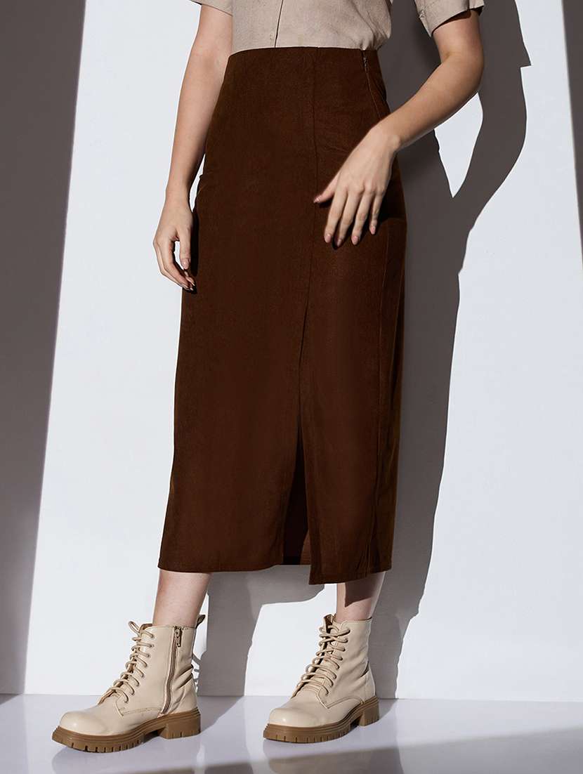 women solid high rise straight skirt - 22085166 -  Standard Image - 1