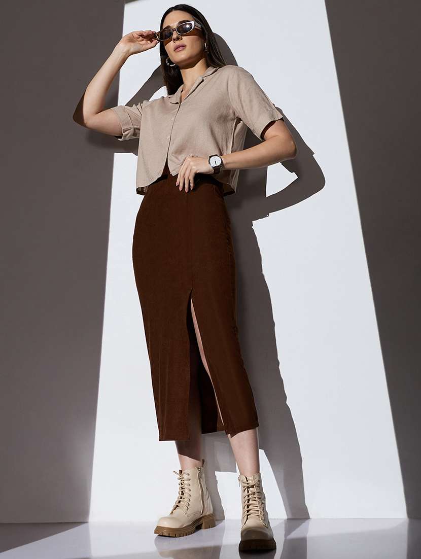 women solid high rise straight skirt - 22085166 - Standard Image - 4