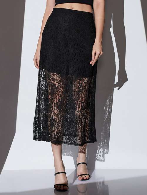 women solid high rise lace a-line skirt - 22085173 -  Standard Image - 0