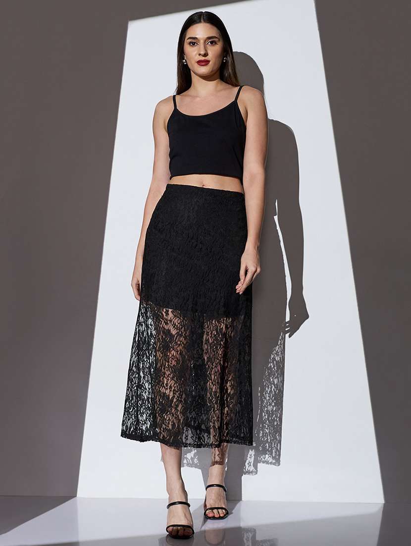 women solid high rise lace a-line skirt - 22085173 - Standard Image - 4