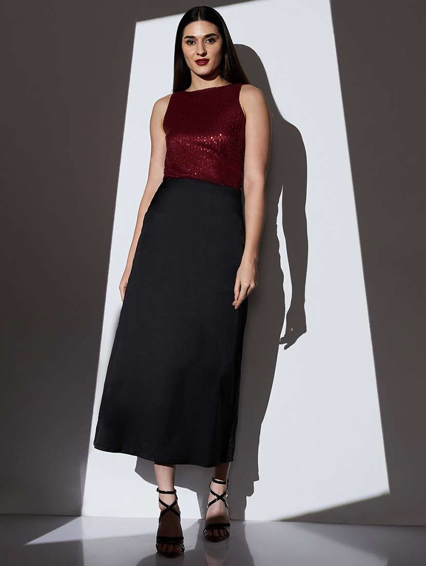 globus women black mid-rise solid midi a-line party skirt - 22085177 -  Standard Image - 4