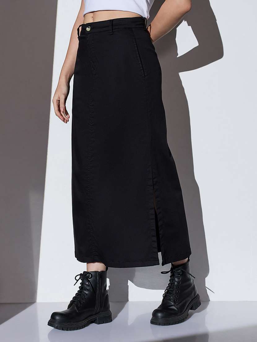 women solid high rise denim skirt - 22085187 - Standard Image - 1
