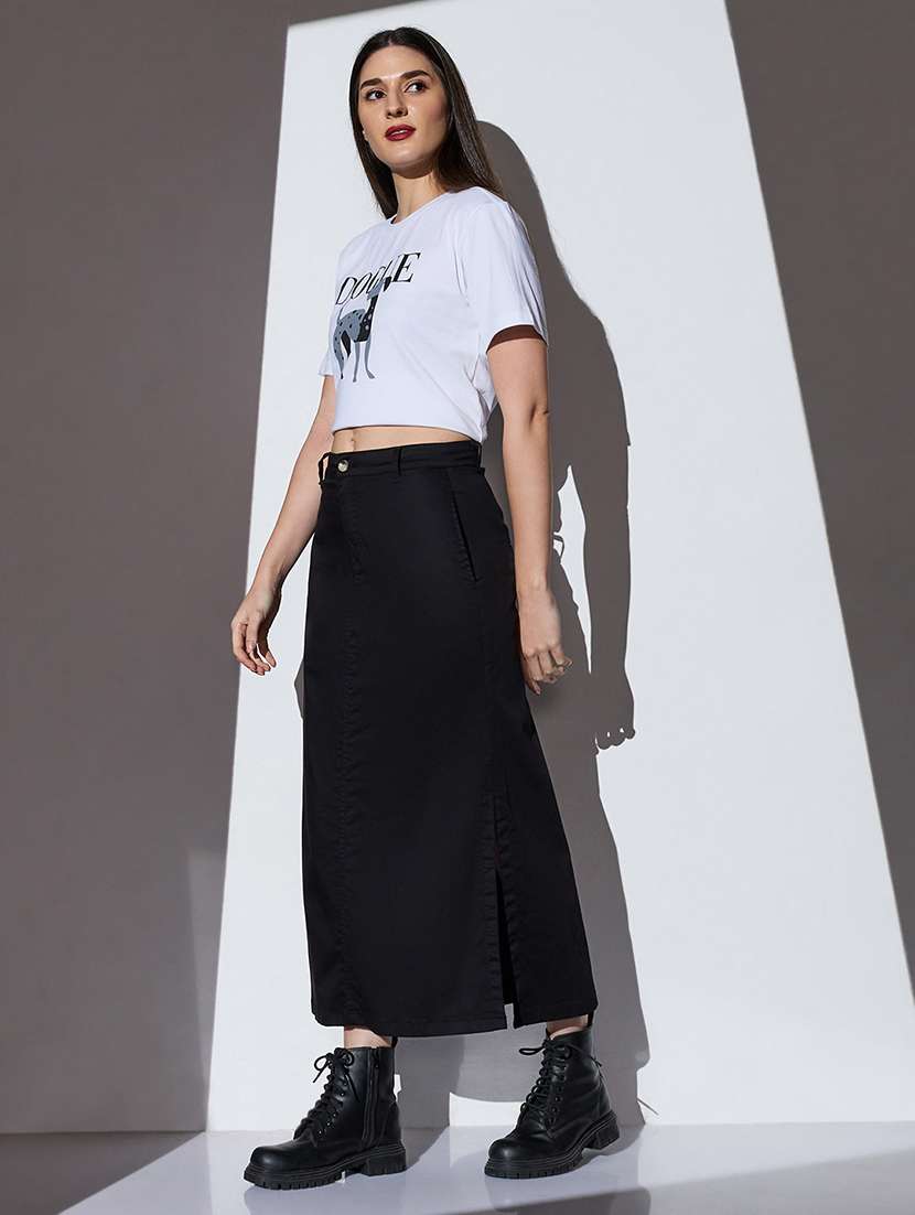 women solid high rise denim skirt - 22085187 - Standard Image - 4