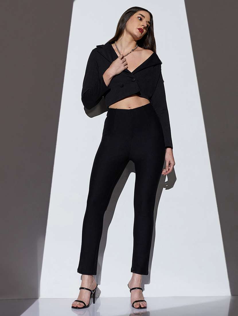 globus women black mid-rise solid stretchable skinny fit formal trousers - 22085190 -  Standard Image - 4