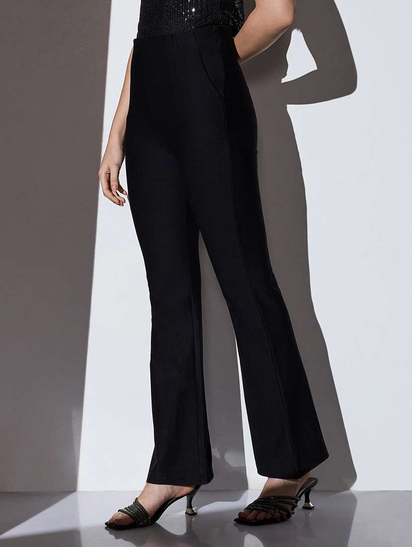 globus women black mid-rise solid formal bootcut trousers - 22085198 -  Standard Image - 1