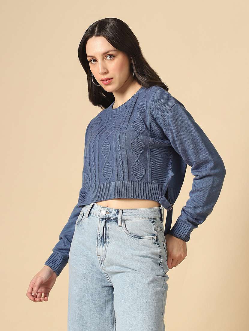 women self designed long sleeve crop pullover - 22085208 - Standard Image - 1