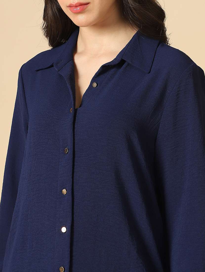 women solid collared long sleeve shirt - 22085224 - Standard Image - 4