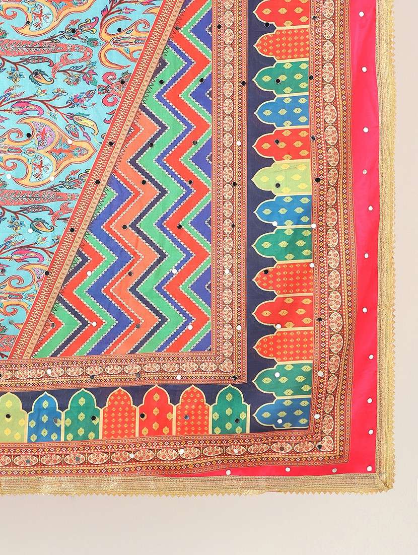 globus women multi ethnic print mirror work detail gotta patti border festive dupatta - 22085228 -  Standard Image - 1