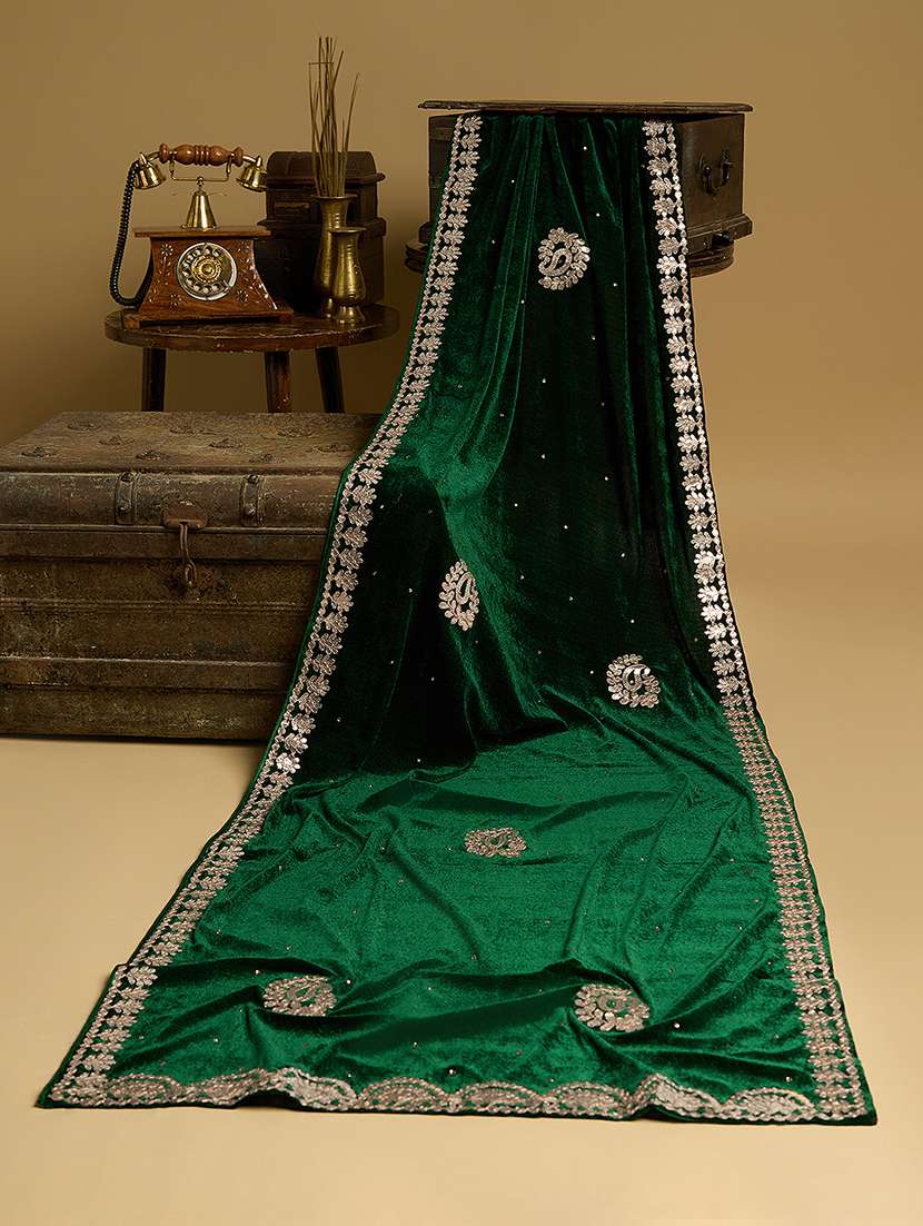 green velvet dupatta with gota patti work