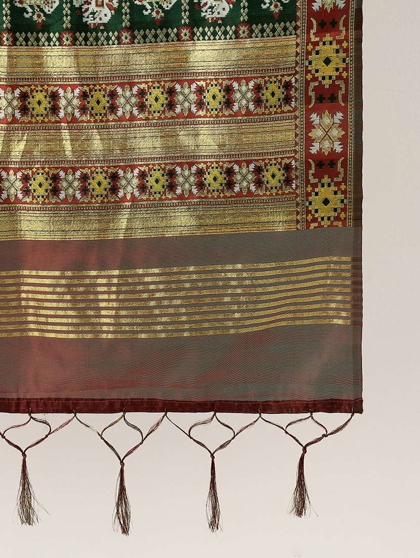 globus women green patola woven design silk tasselled border festive dupatta - 22085233 -  Standard Image - 1