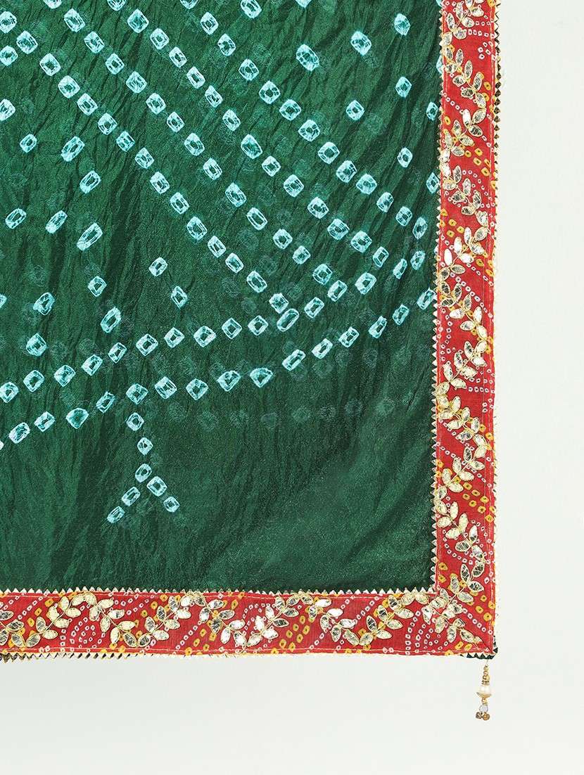 globus women green bandhani print silk gotta patti border festive dupatta - 22085234 -  Standard Image - 1