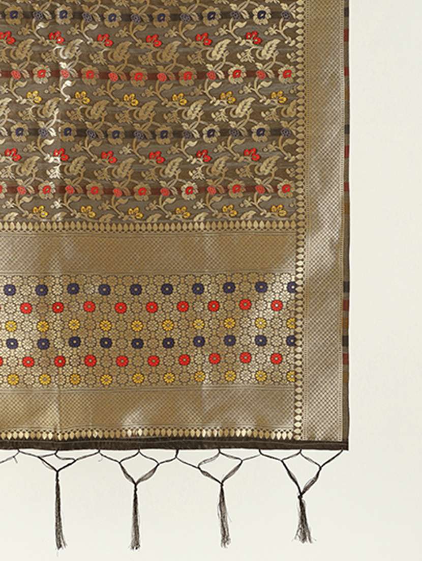 black brocade silk blend floral festive dupatta - 22085235 -  Standard Image - 1
