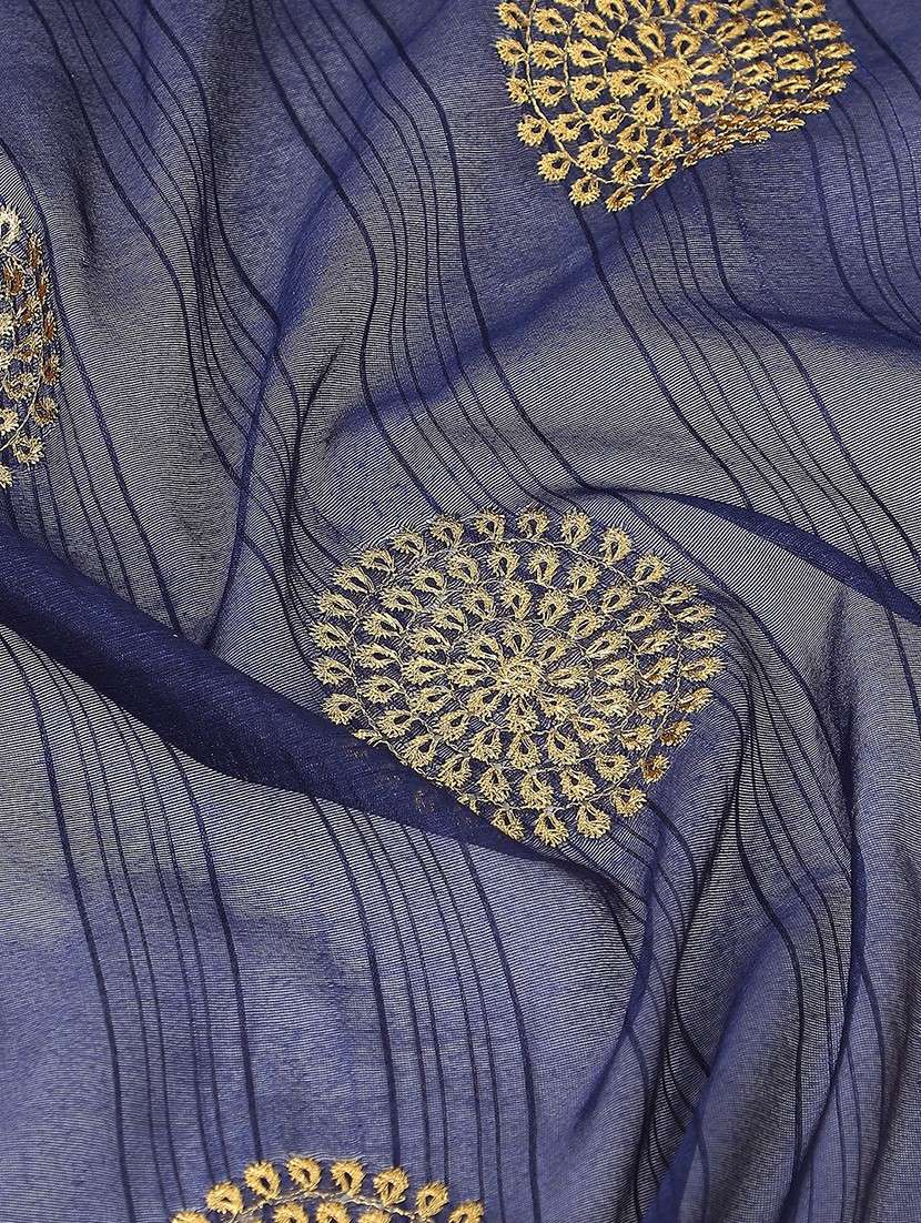 globus women blue zari embroidered silk tasselled border festive dupatta - 22085239 -  Standard Image - 1